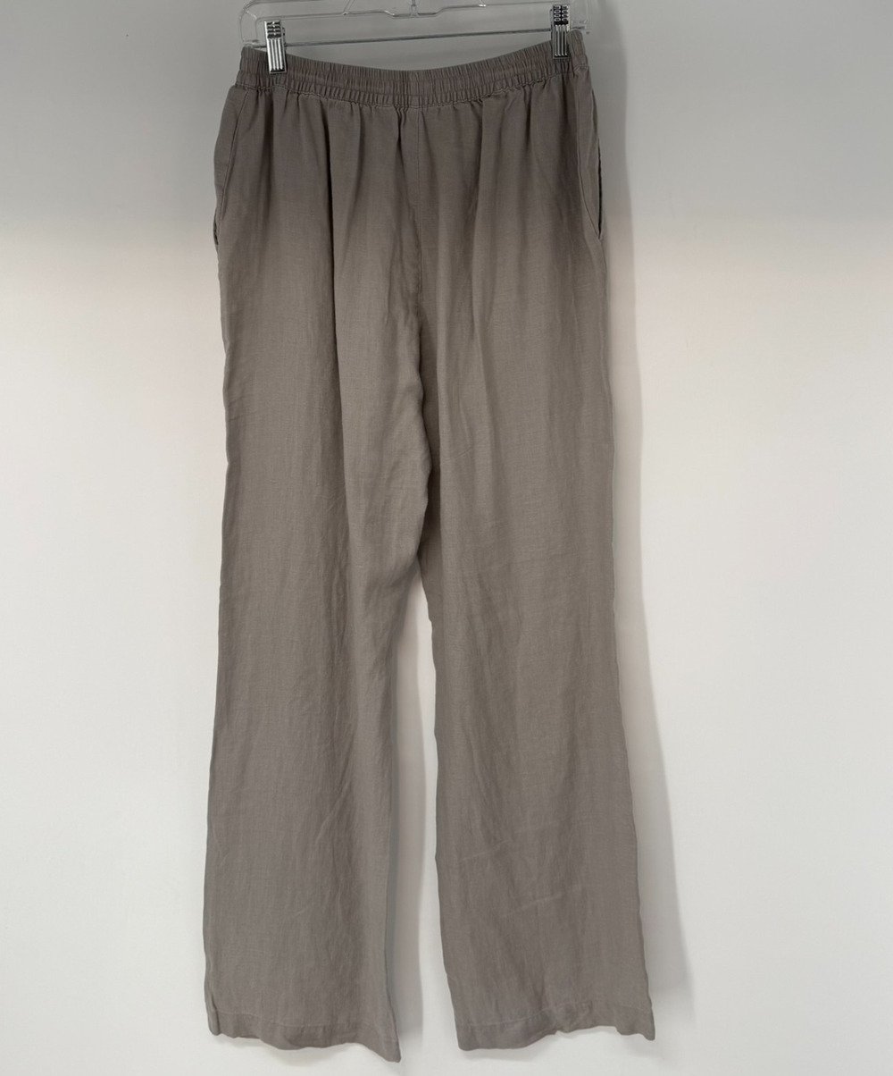 Lindex Linen Trousers Womens Sz 10 Beige Taupe Elastic Waist Coastal Minimalist